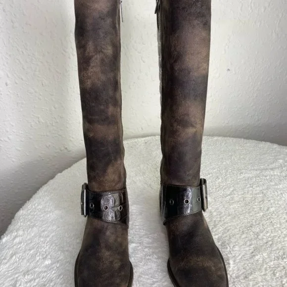 Ladies Donald J Pliner Brown Suede Alligator Knee High Zip Up Boots Size: 6.5 M - Picture 8 of 16